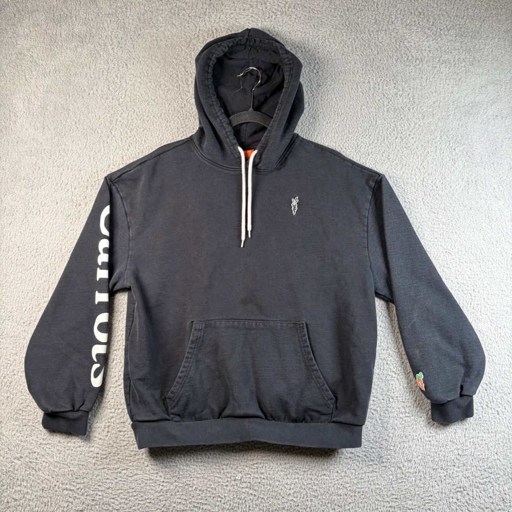 Carrots by Anwar Carrots Mens M Hoodie Black Script Sleeve Pullover Heavy Cotton